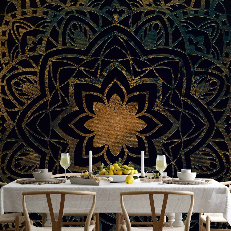 Photo Wallpaper Symmetrical pattern - black and gold flower motif in oriental style 90424 additionalImage 4