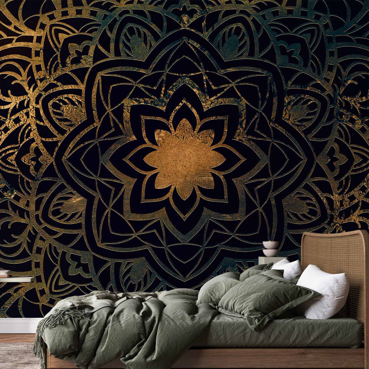 Photo Wallpaper Symmetrical pattern - black and gold flower motif in oriental style 90424 additionalImage 2