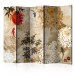 Folding Screen Fish Dance II - beige texture with oriental motif of fish and flowers 98224