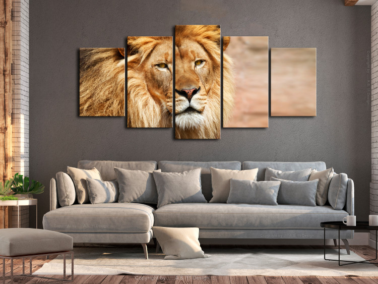 Canvas Print Lion King (5-part) Wide Orange - Exotic Lion 108234 additionalImage 3