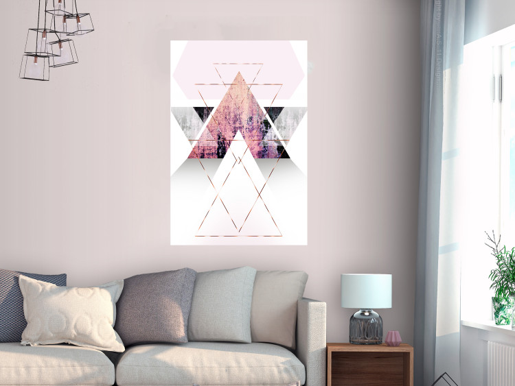 Poster Gateway to Paradise - geometric abstraction in triangles with a touch of pink 114434 additionalImage 17