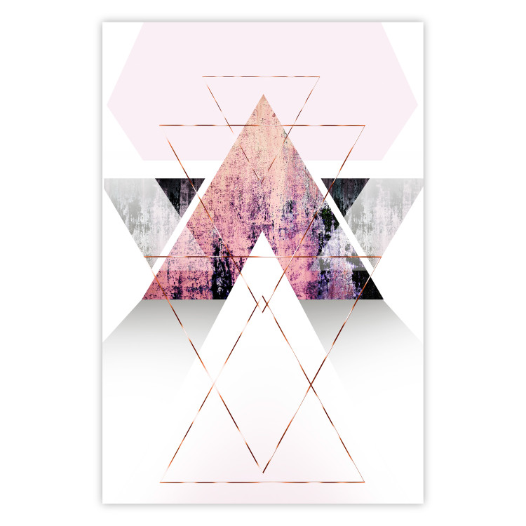 Poster Gateway to Paradise - geometric abstraction in triangles with a touch of pink 114434