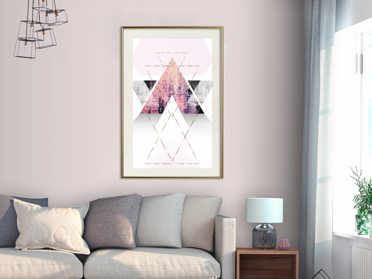 Poster Gateway to Paradise - geometric abstraction in triangles with a touch of pink 114434 additionalImage 21