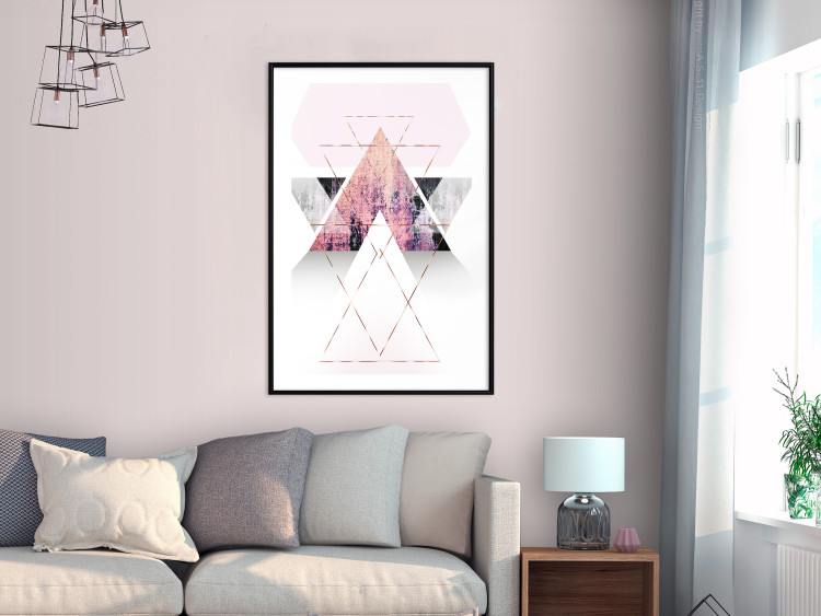 Poster Gateway to Paradise - geometric abstraction in triangles with a touch of pink 114434 additionalImage 6