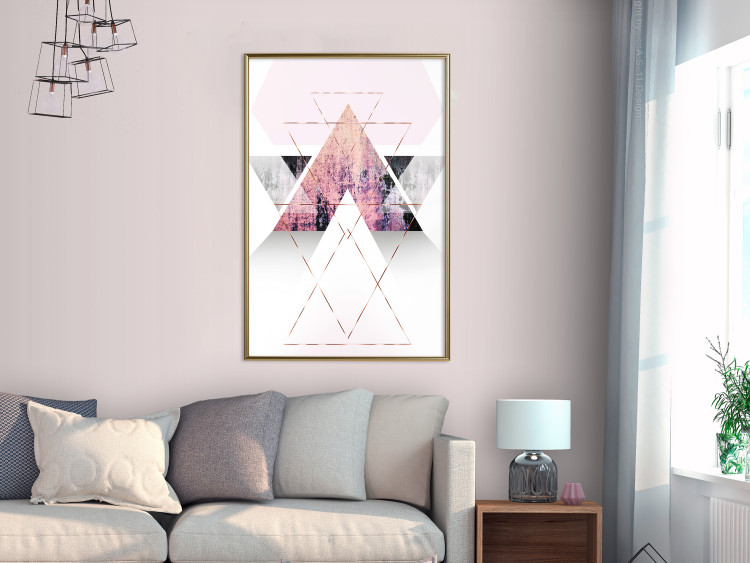 Poster Gateway to Paradise - geometric abstraction in triangles with a touch of pink 114434 additionalImage 7