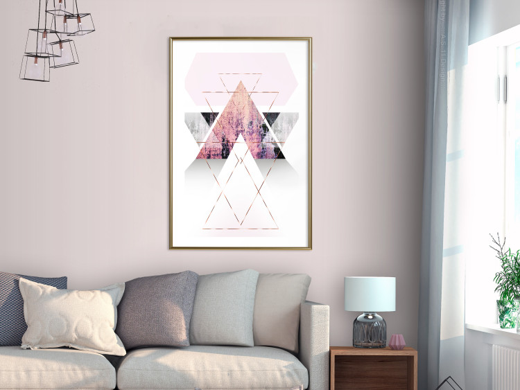 Poster Gateway to Paradise - geometric abstraction in triangles with a touch of pink 114434 additionalImage 15