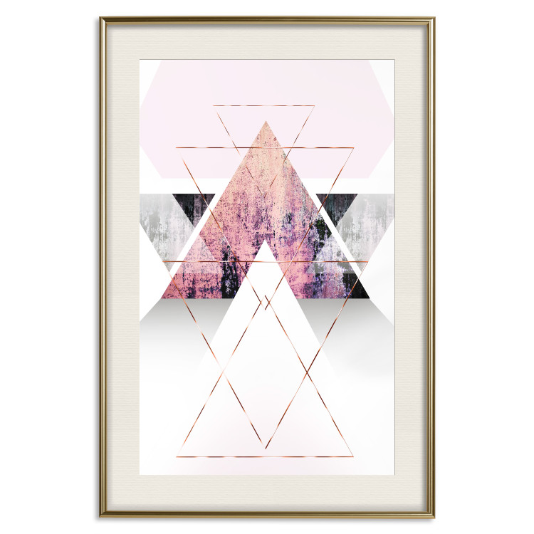 Poster Gateway to Paradise - geometric abstraction in triangles with a touch of pink 114434 additionalImage 19