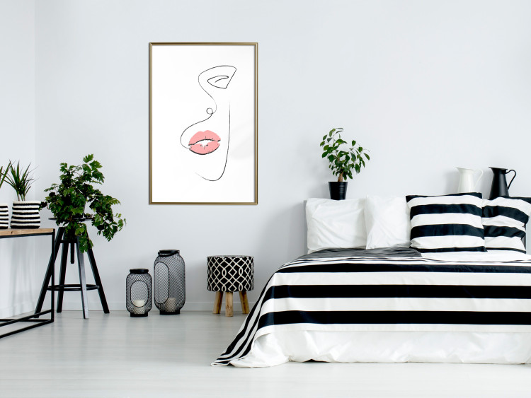 Wall Poster Full Lips - black and white composition with a woman's face and pink lipstick 115234 additionalImage 13
