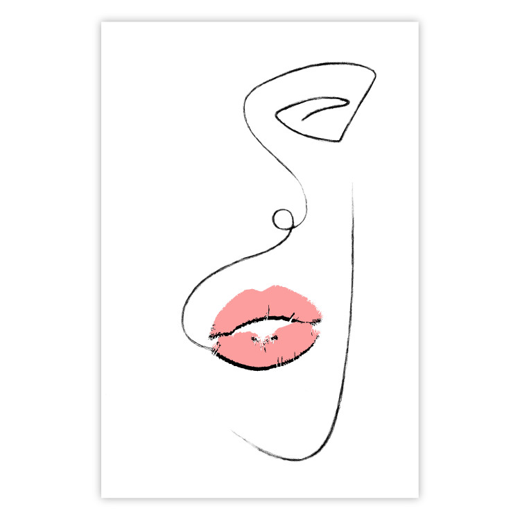 Wall Poster Full Lips - black and white composition with a woman's face and pink lipstick 115234