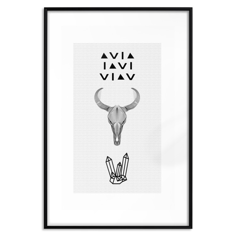 Wall Poster Animal Skull - black and white composition with texts and crystals 117334 additionalImage 17