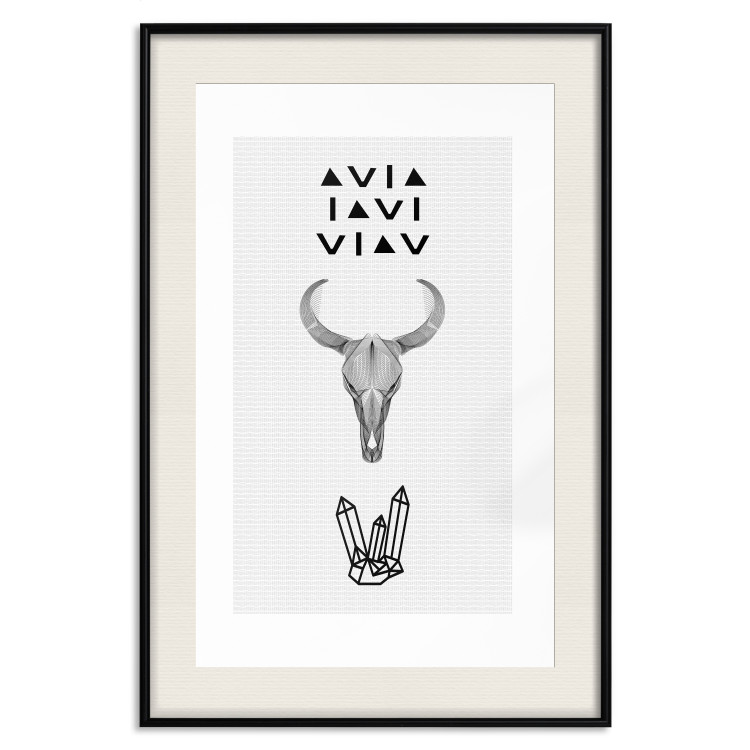 Wall Poster Animal Skull - black and white composition with texts and crystals 117334 additionalImage 18
