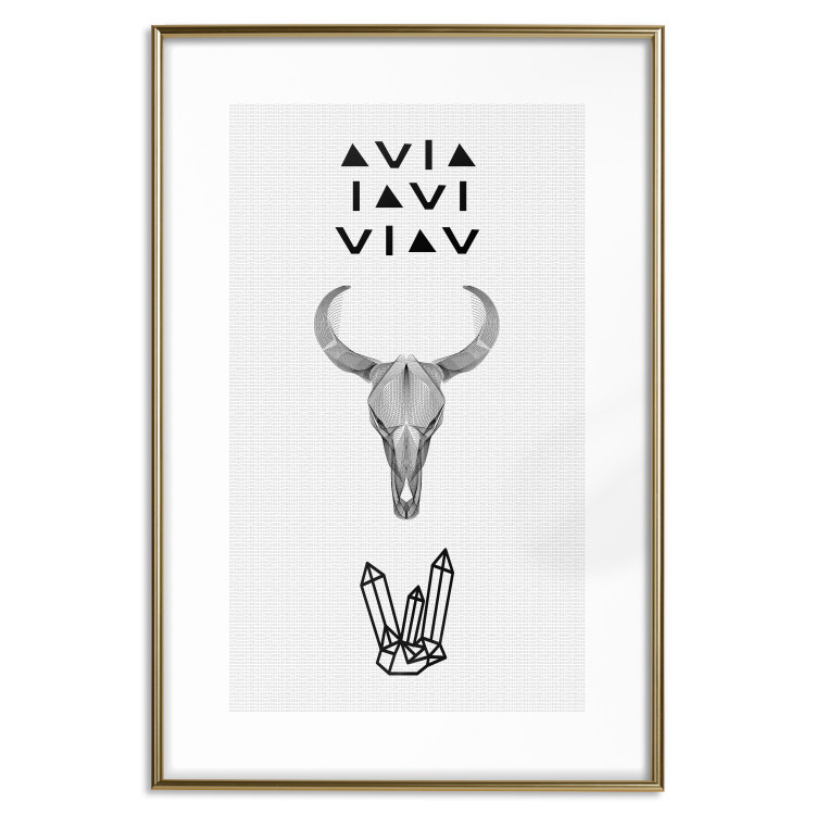 Wall Poster Animal Skull - black and white composition with texts and crystals 117334 additionalImage 16