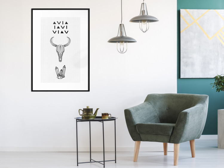 Wall Poster Animal Skull - black and white composition with texts and crystals 117334 additionalImage 3