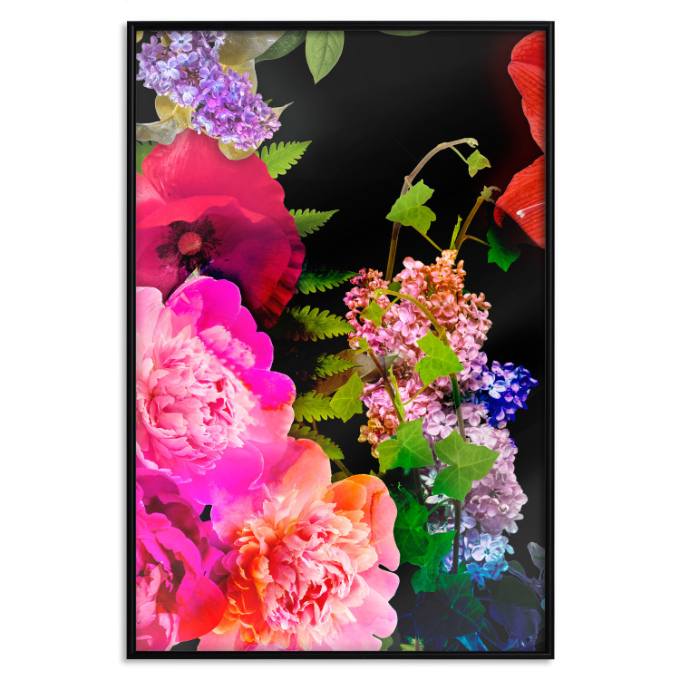 Wall Poster Land of Flowers - colorful composition with a floral motif on a black background 118334 additionalImage 24