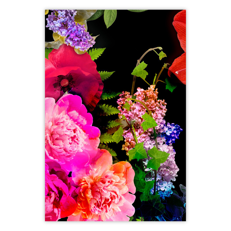 Wall Poster Land of Flowers - colorful composition with a floral motif on a black background 118334