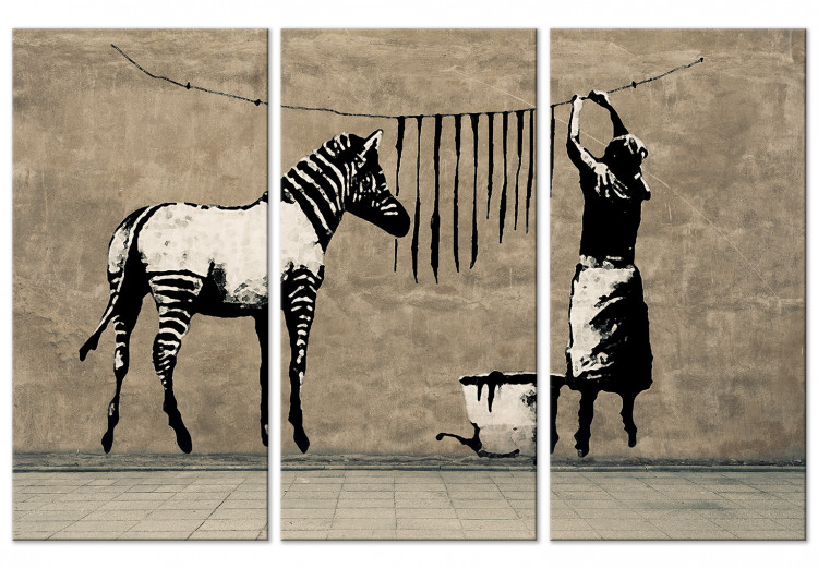 Canvas Print Banksy: Washing Zebra on Concrete (3 Parts) 118534