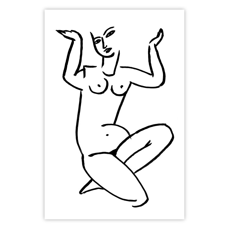 Wall Poster Uncertain Encouragement - black and white line art with the silhouette of a naked woman 119034