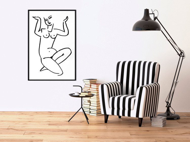 Wall Poster Uncertain Encouragement - black and white line art with the silhouette of a naked woman 119034 additionalImage 3