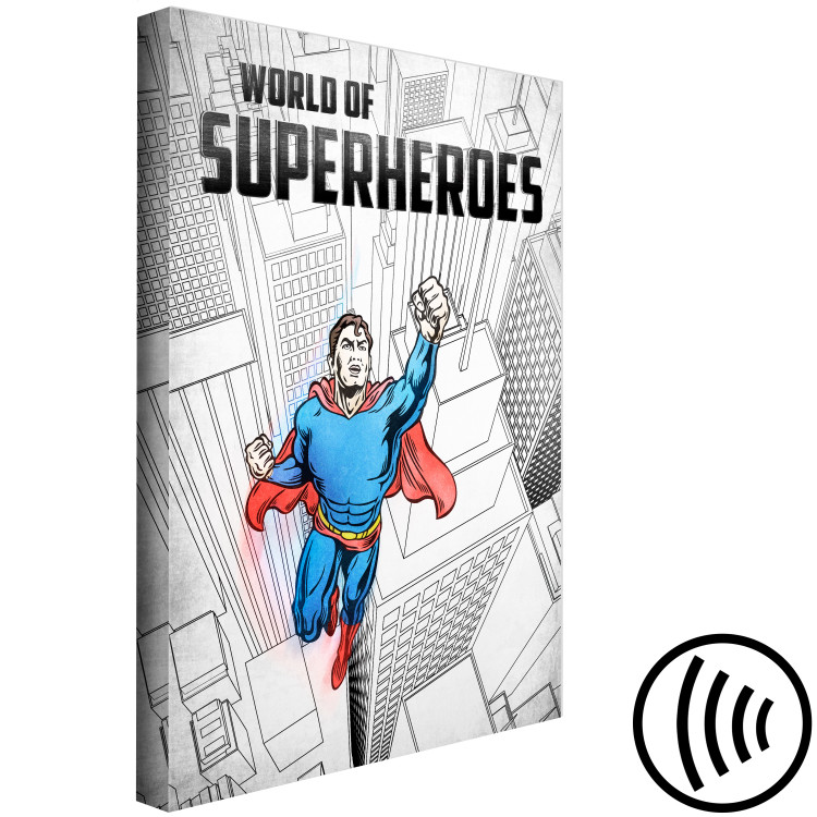Canvas Art Print Superhero with skyscrapers - graphic inspired by Superman comic books 123634 additionalImage 6