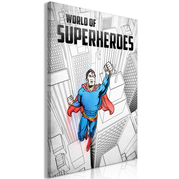 Canvas Art Print Superhero with skyscrapers - graphic inspired by Superman comic books 123634 additionalImage 2