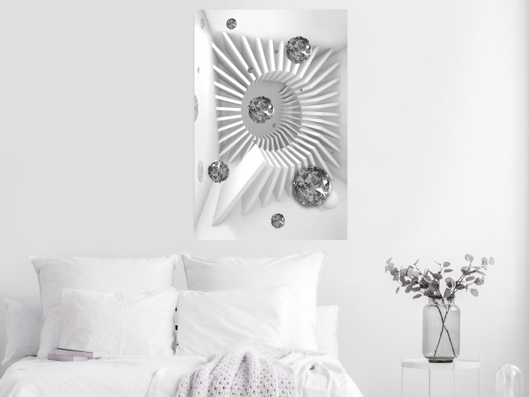 Wall Poster Domino Effect - abstract white space with silver crystals 123934 additionalImage 17