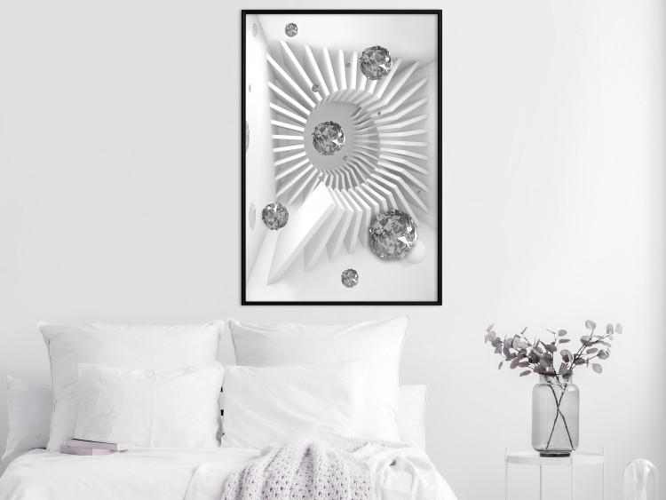 Wall Poster Domino Effect - abstract white space with silver crystals 123934 additionalImage 3