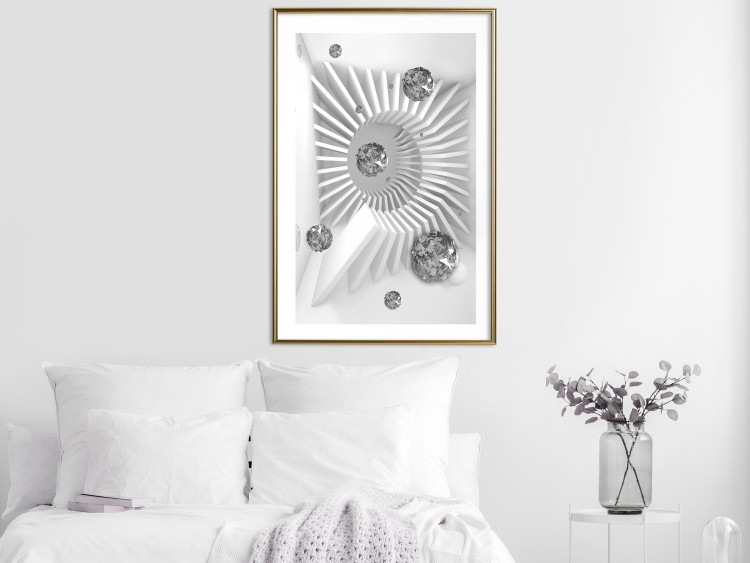 Wall Poster Domino Effect - abstract white space with silver crystals 123934 additionalImage 13