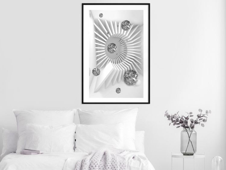Wall Poster Domino Effect - abstract white space with silver crystals 123934 additionalImage 4