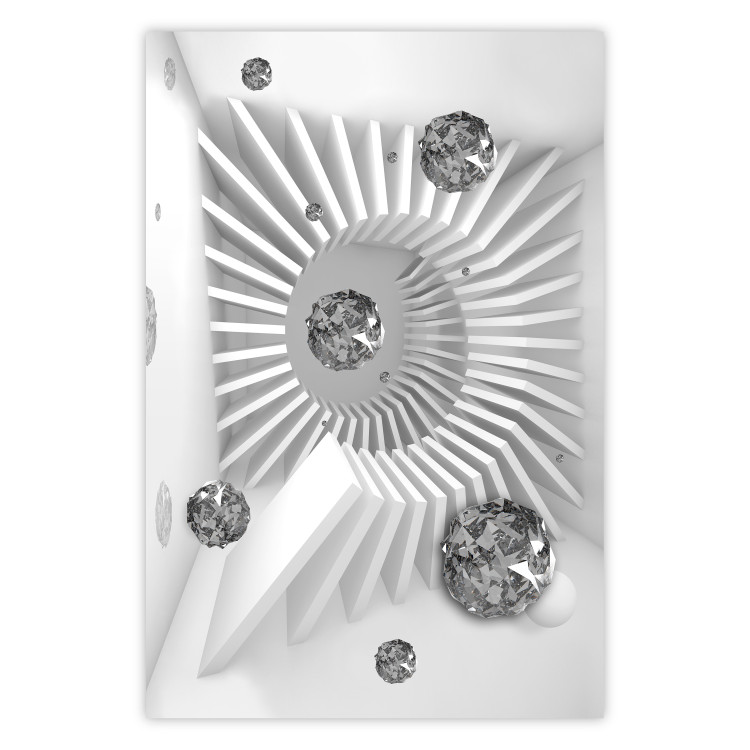 Wall Poster Domino Effect - abstract white space with silver crystals 123934
