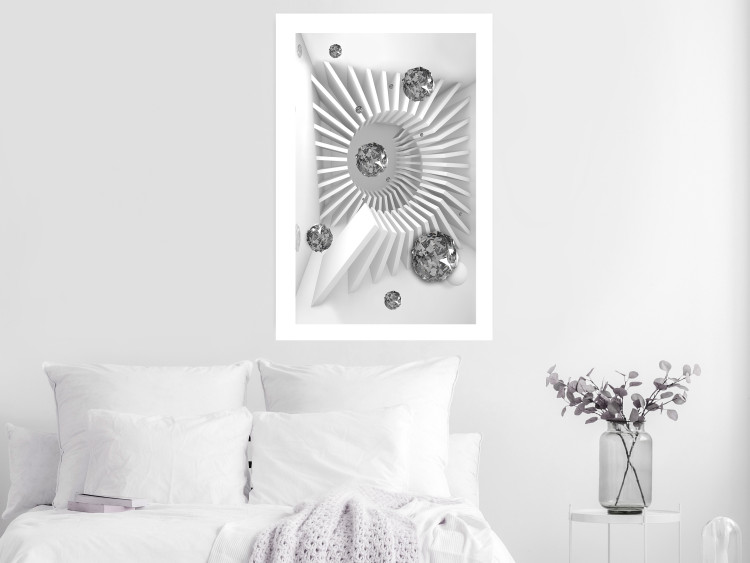 Wall Poster Domino Effect - abstract white space with silver crystals 123934 additionalImage 2