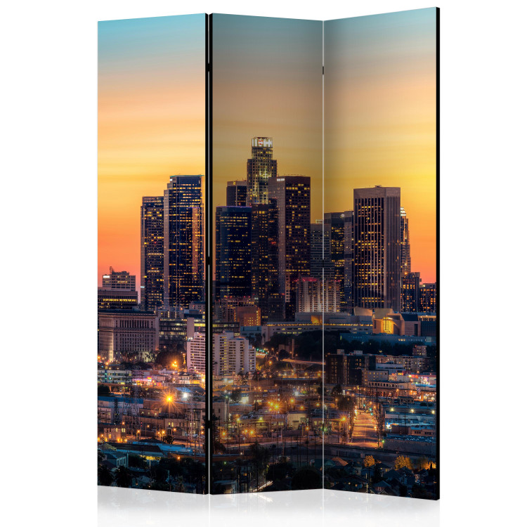 Folding Screen Californian Evening (3-piece) - tall skyscrapers and sunset 124134