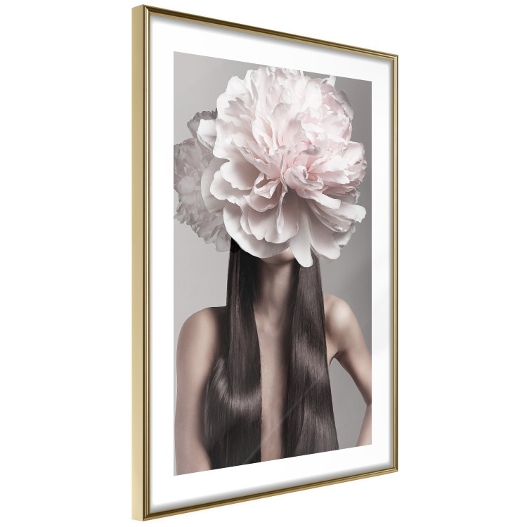 Wall Poster Floral Head - fanciful portrait of a woman with a flower on a gray background 127234 additionalImage 7