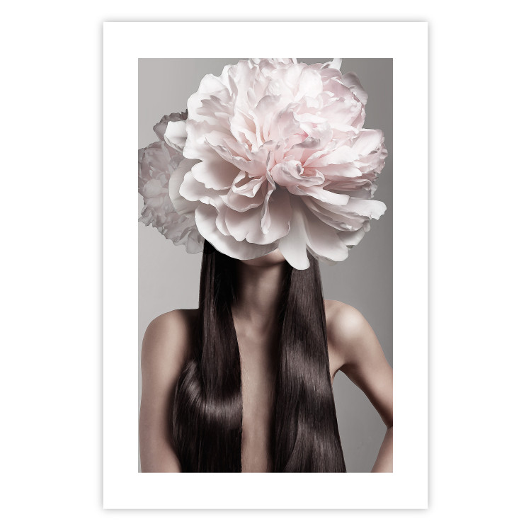 Wall Poster Floral Head - fanciful portrait of a woman with a flower on a gray background 127234 additionalImage 19