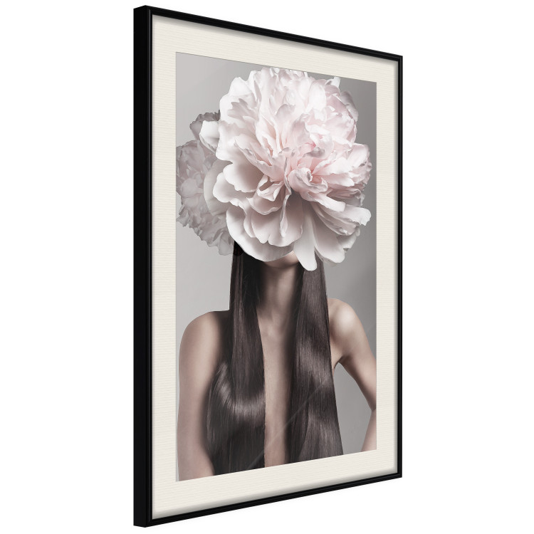 Wall Poster Floral Head - fanciful portrait of a woman with a flower on a gray background 127234 additionalImage 2