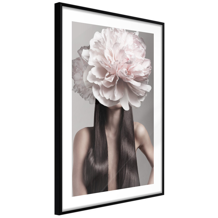 Wall Poster Floral Head - fanciful portrait of a woman with a flower on a gray background 127234 additionalImage 6