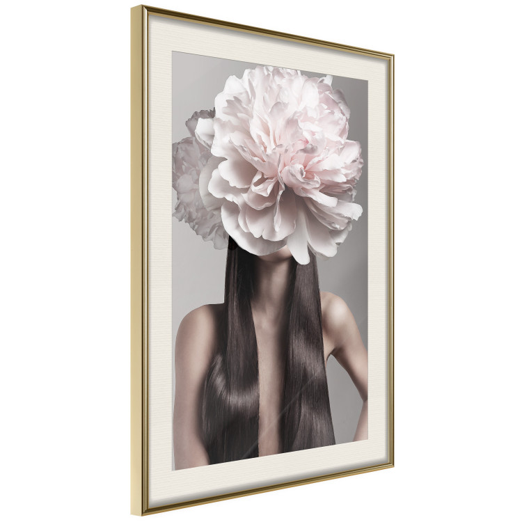 Wall Poster Floral Head - fanciful portrait of a woman with a flower on a gray background 127234 additionalImage 3