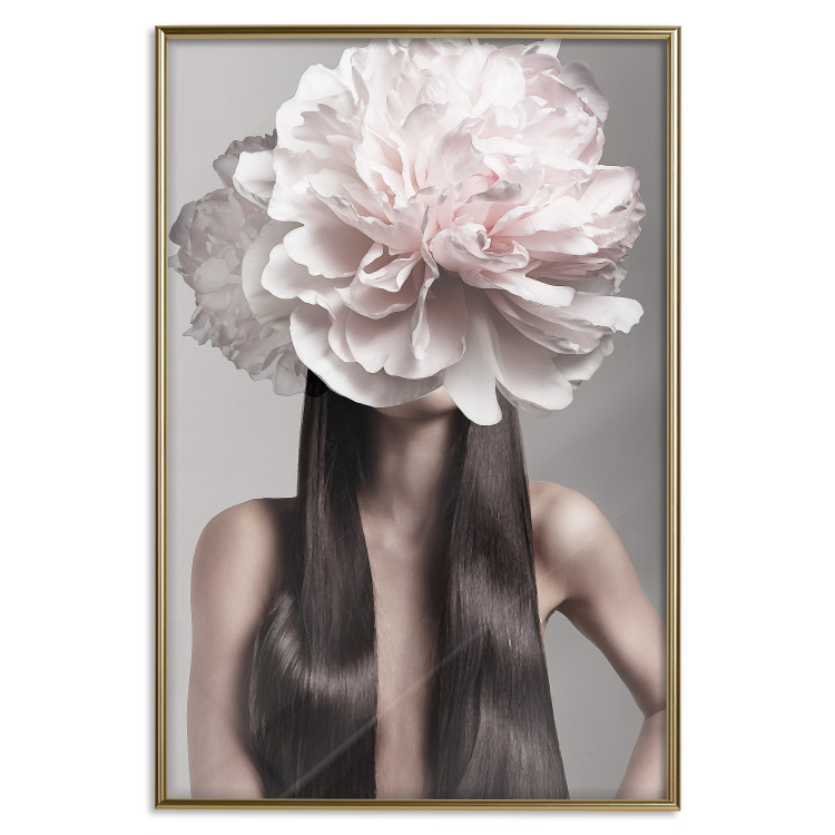 Wall Poster Floral Head - fanciful portrait of a woman with a flower on a gray background 127234 additionalImage 21
