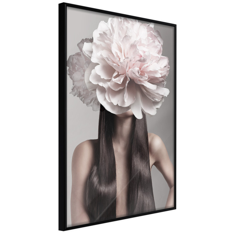 Wall Poster Floral Head - fanciful portrait of a woman with a flower on a gray background 127234 additionalImage 11