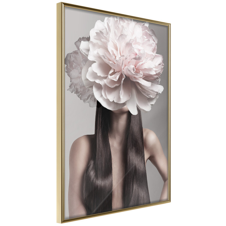 Wall Poster Floral Head - fanciful portrait of a woman with a flower on a gray background 127234 additionalImage 12