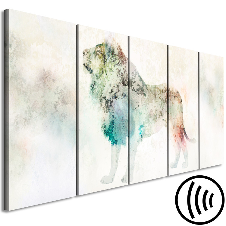 Canvas Art Print Colorful King (5-part) narrow - multicolored lion on a light background 127534 additionalImage 6
