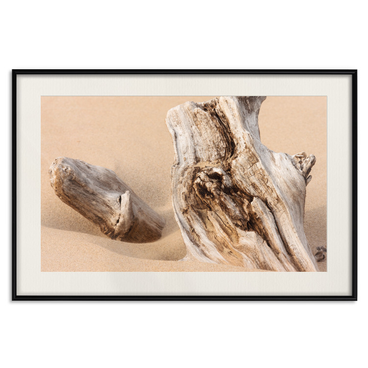 Poster Uncovered Past - beach landscape with a piece of brown wood 129834 additionalImage 19