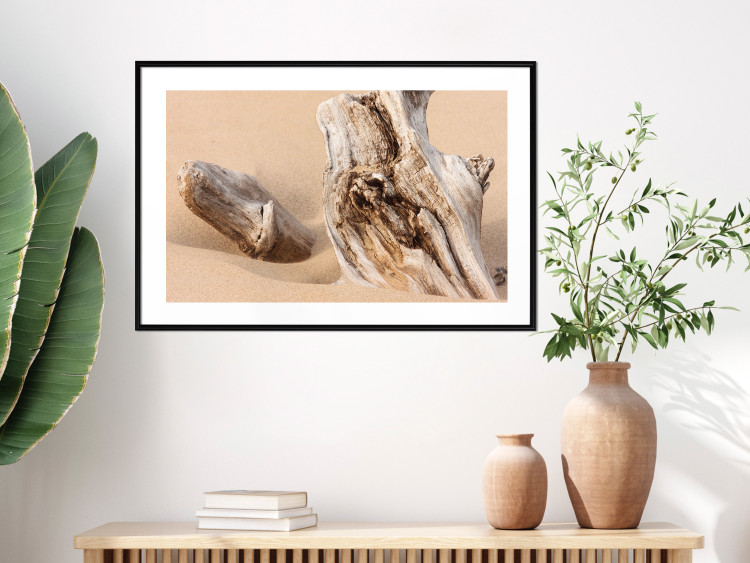 Poster Uncovered Past - beach landscape with a piece of brown wood 129834 additionalImage 18