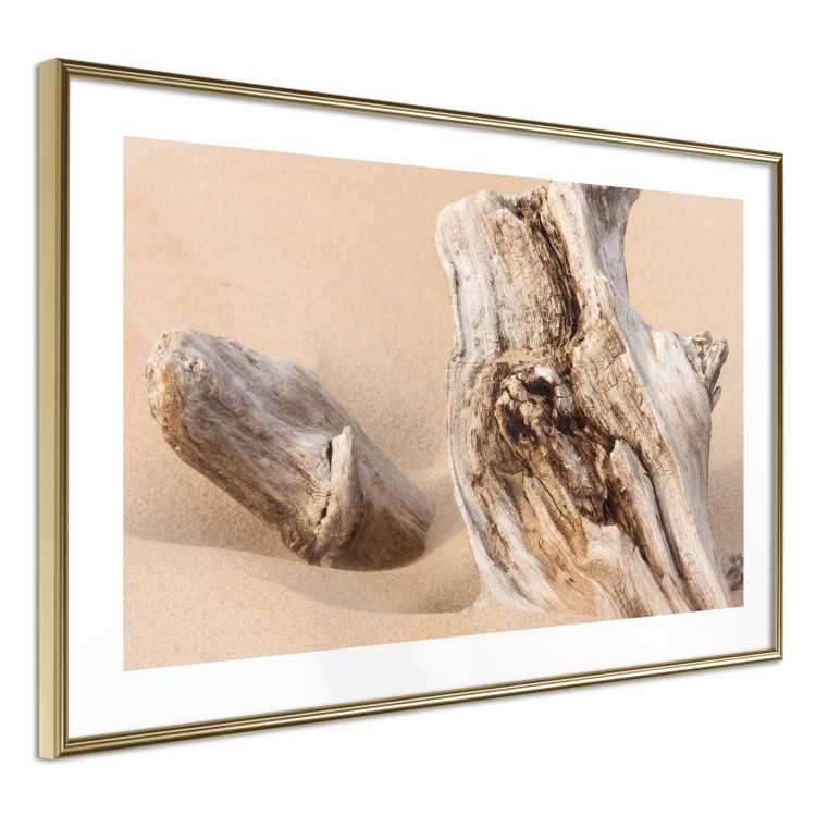 Poster Uncovered Past - beach landscape with a piece of brown wood 129834 additionalImage 9