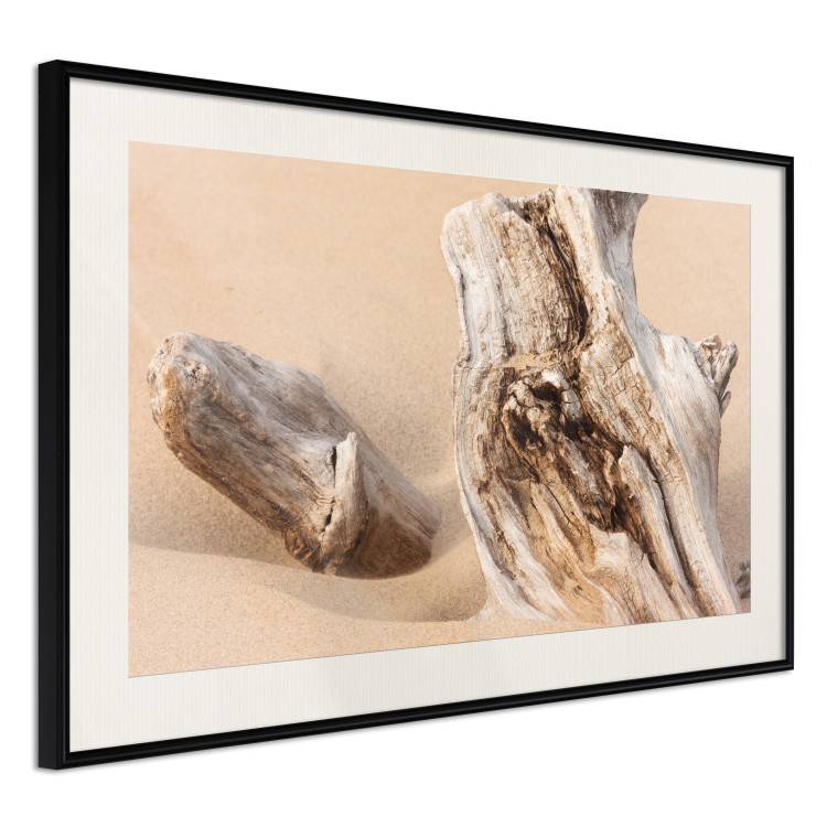 Poster Uncovered Past - beach landscape with a piece of brown wood 129834 additionalImage 2