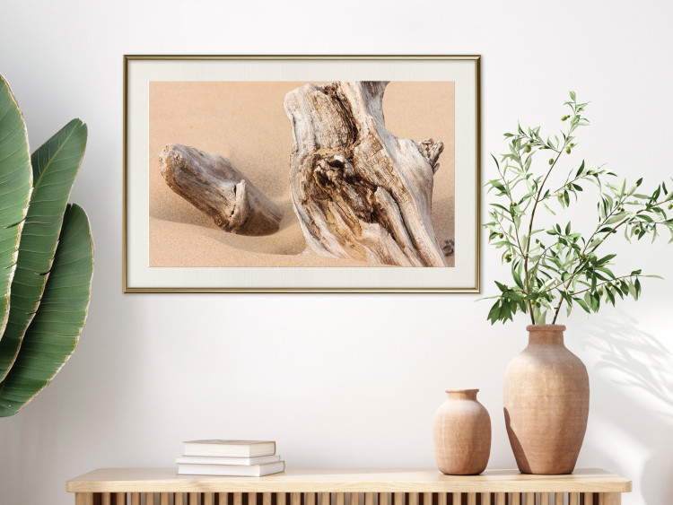 Poster Uncovered Past - beach landscape with a piece of brown wood 129834 additionalImage 22