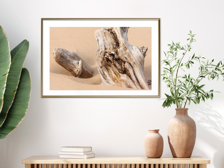 Poster Uncovered Past - beach landscape with a piece of brown wood 129834 additionalImage 13