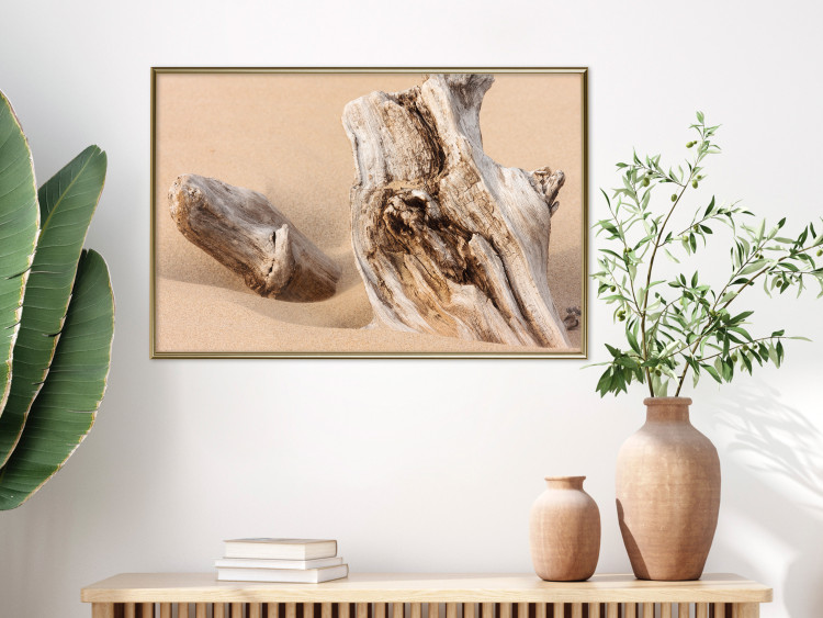 Poster Uncovered Past - beach landscape with a piece of brown wood 129834 additionalImage 5