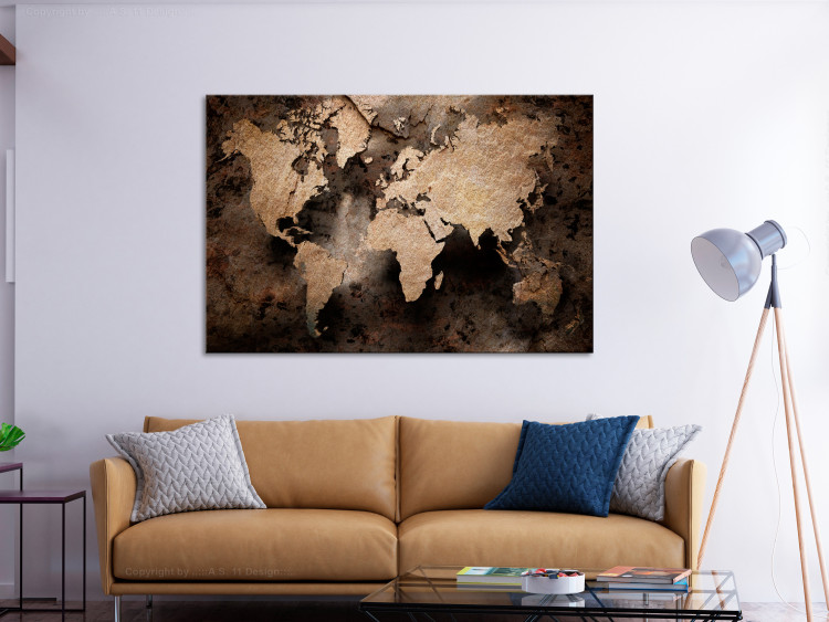 Canvas Print Sandstone Map (1-piece) Wide - world map covered in bronze 130534 additionalImage 3