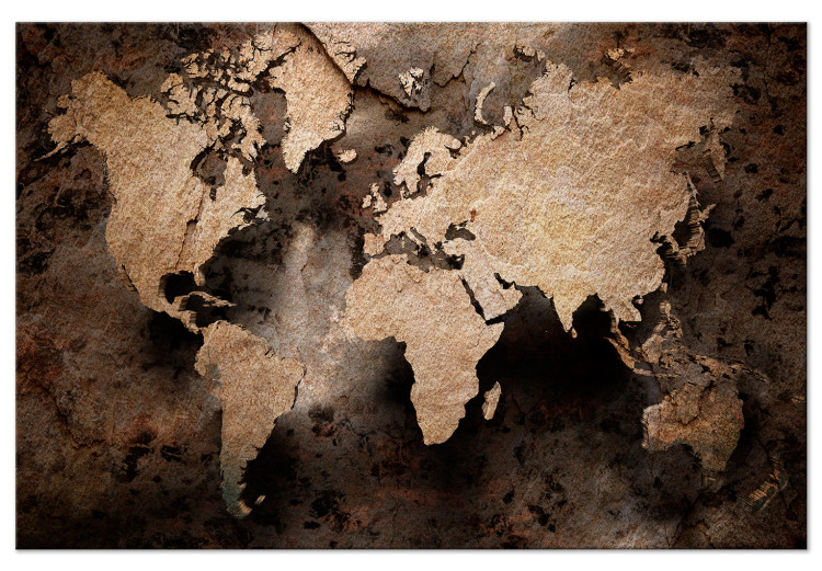 Canvas Print Sandstone Map (1-piece) Wide - world map covered in bronze 130534