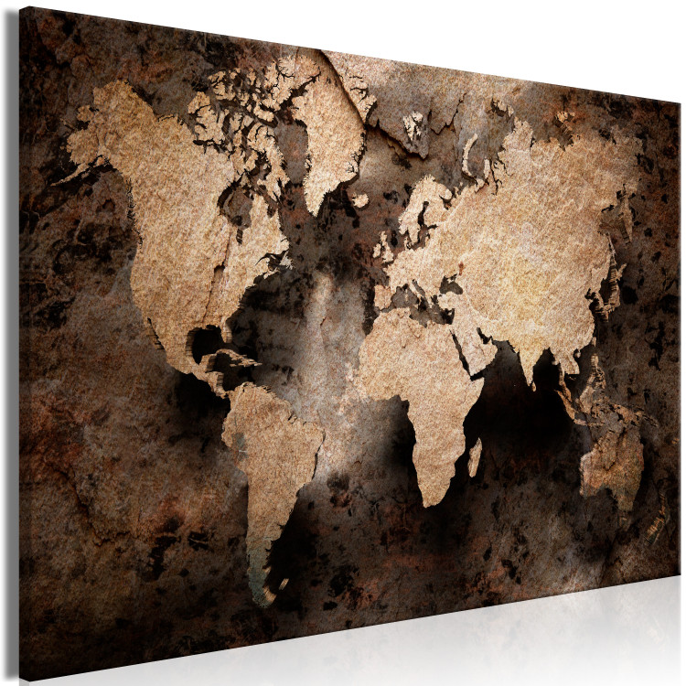 Canvas Print Sandstone Map (1-piece) Wide - world map covered in bronze 130534 additionalImage 2